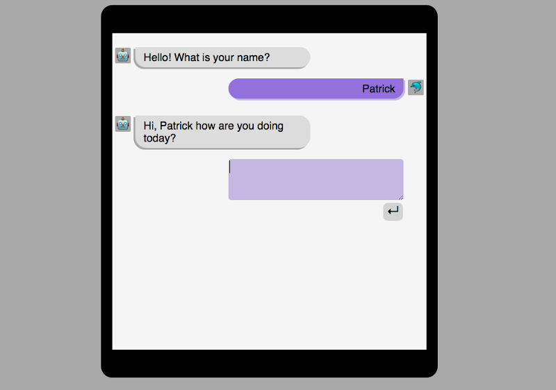A screenshot of a chatbot that has incorporated user input into its responses