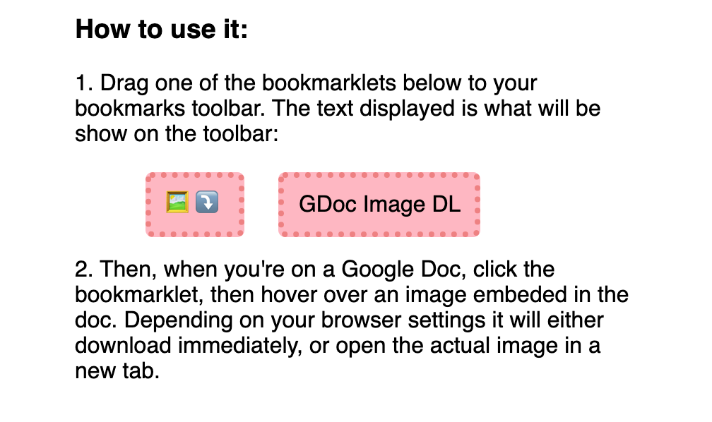A screenshot of the bookmarklet buttons