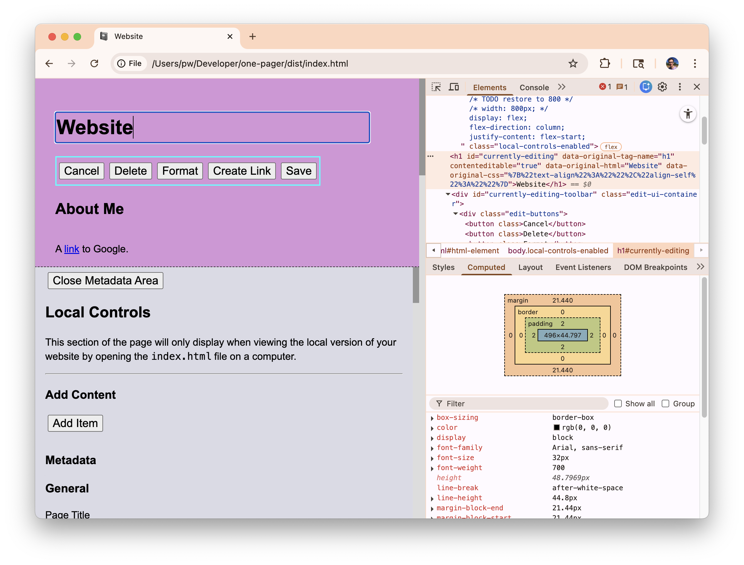 A screenshot of improved single element editing UI.